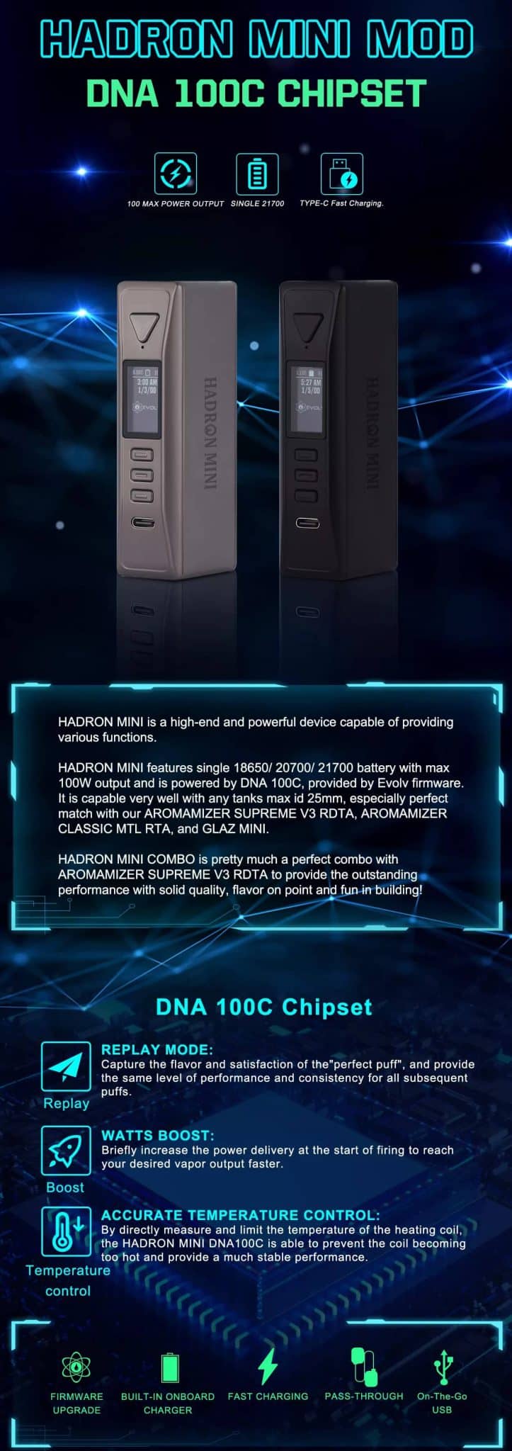 Hadron Mini DNA100C 21700 Mod Black by Steam Crave Banner1