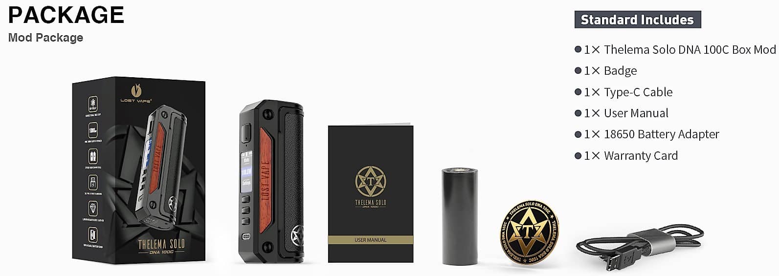 Lost Vape Thelema Solo DNA 100C Black Packege