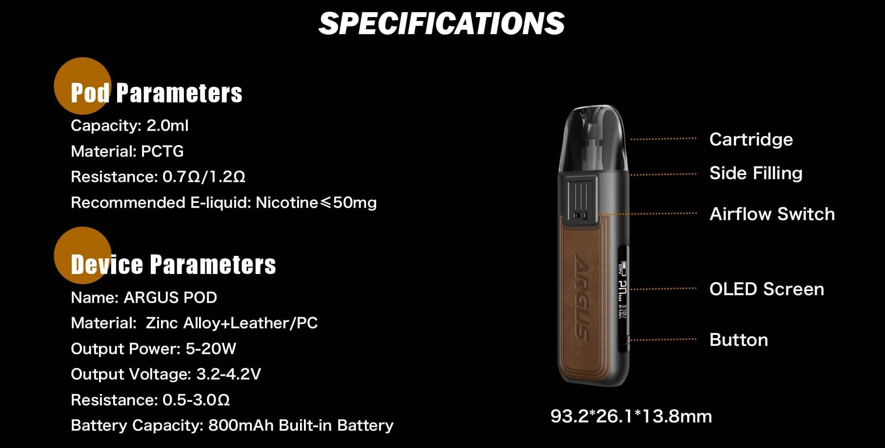 Voopoo Argus Pod Kit 2ml 800mah Info