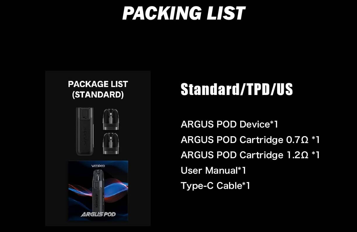 Voopoo Argus Pod Kit 2ml 800mah Packege