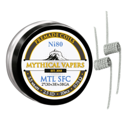 Mythical Vapers Ni80 MTL Staggered Fused Clapton 2*(30+38)+38GA Ø2.5mm ~0.75 10pcs