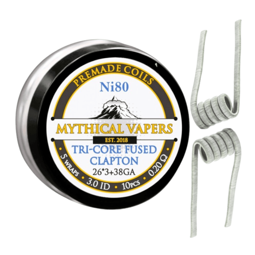 Mythical Vapers Ni80 Tri-Core Fused Clapton Coils (3*26+38GA) Ø3.0mm ~0.20Ω 10pcs