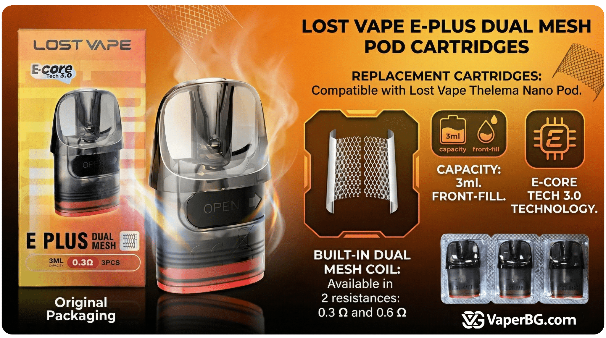 Lost Vape E-Plus Dual Mesh Pod Cartridge 3ml Banner