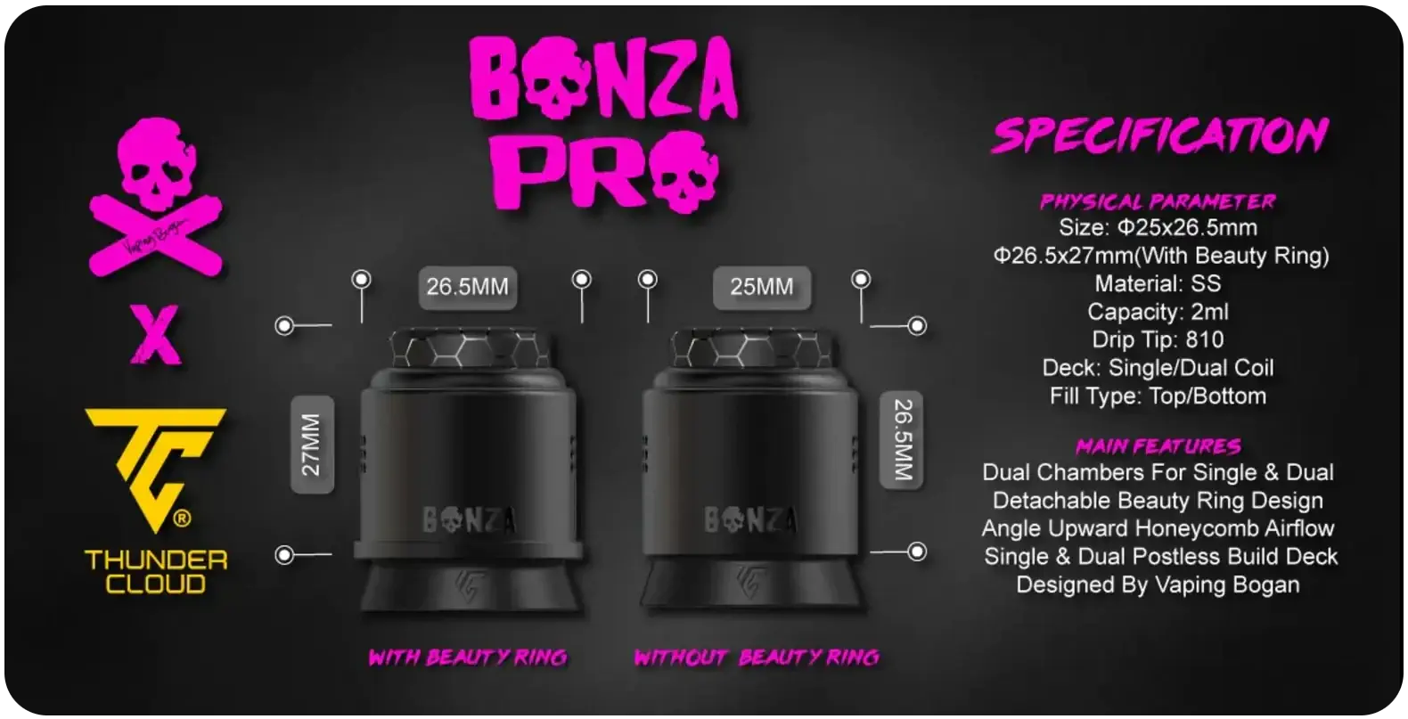 Bonza Pro RDA 26.5mm by Thunder Cloud & Vaping Bogan Banner7
