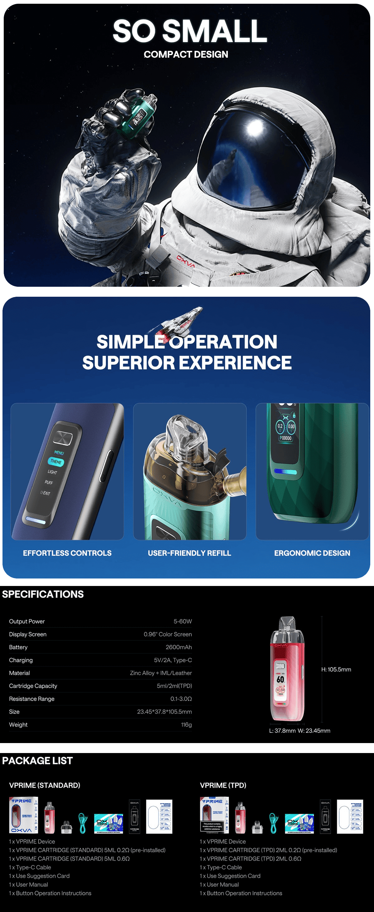 OXVA VPrime Pod Kit 5ml 60W 2600mAh Banner4