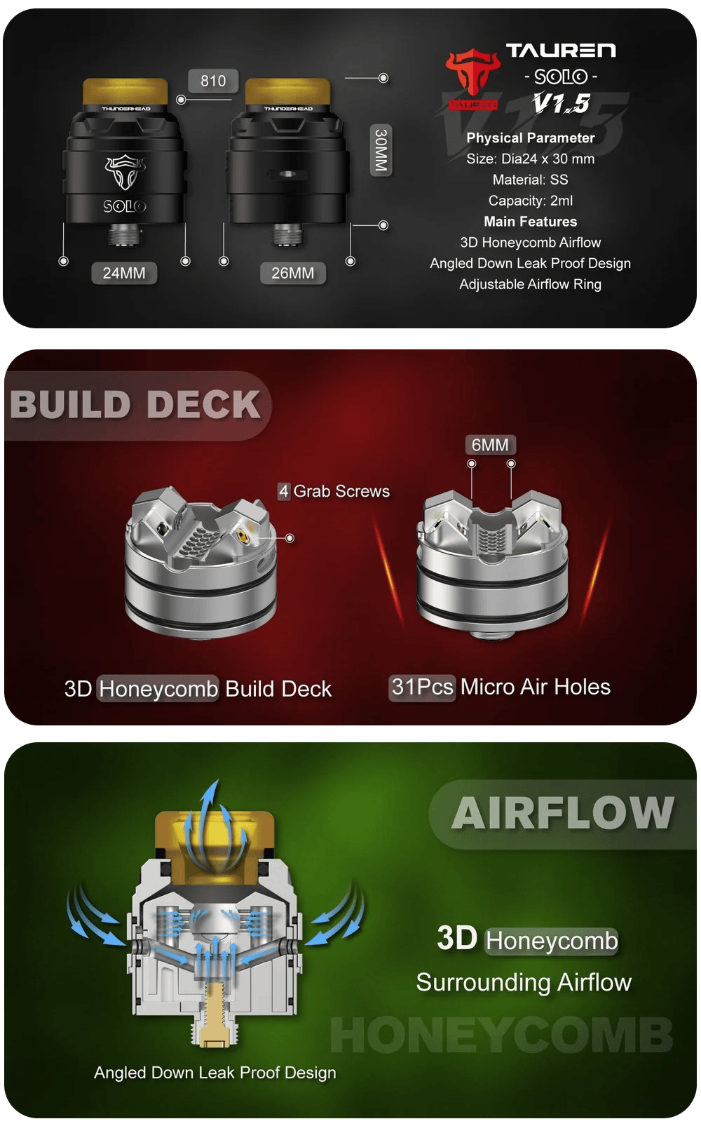THC Tauren SOLO RDA v1.5 2ml 24mm Banner1