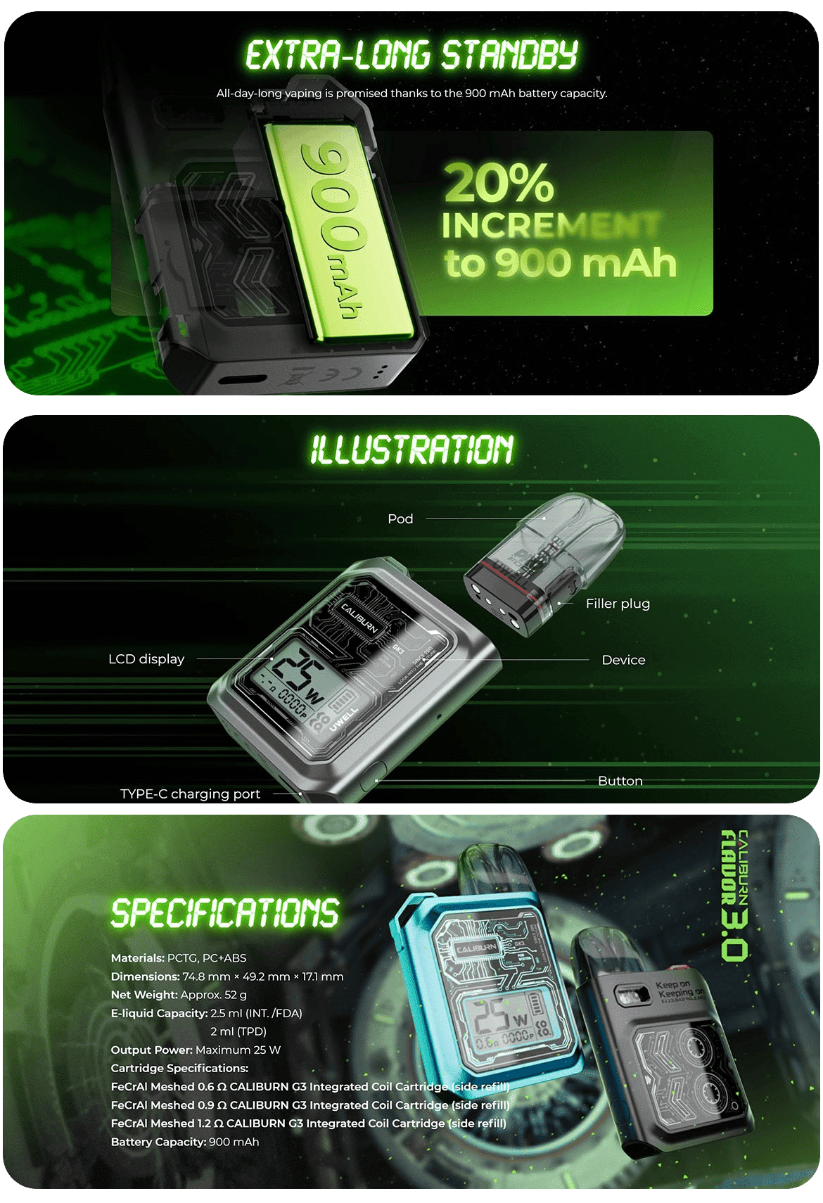 Uwell Caliburn GK3 Pod Kit 2ml 25W 900mAh Banner4