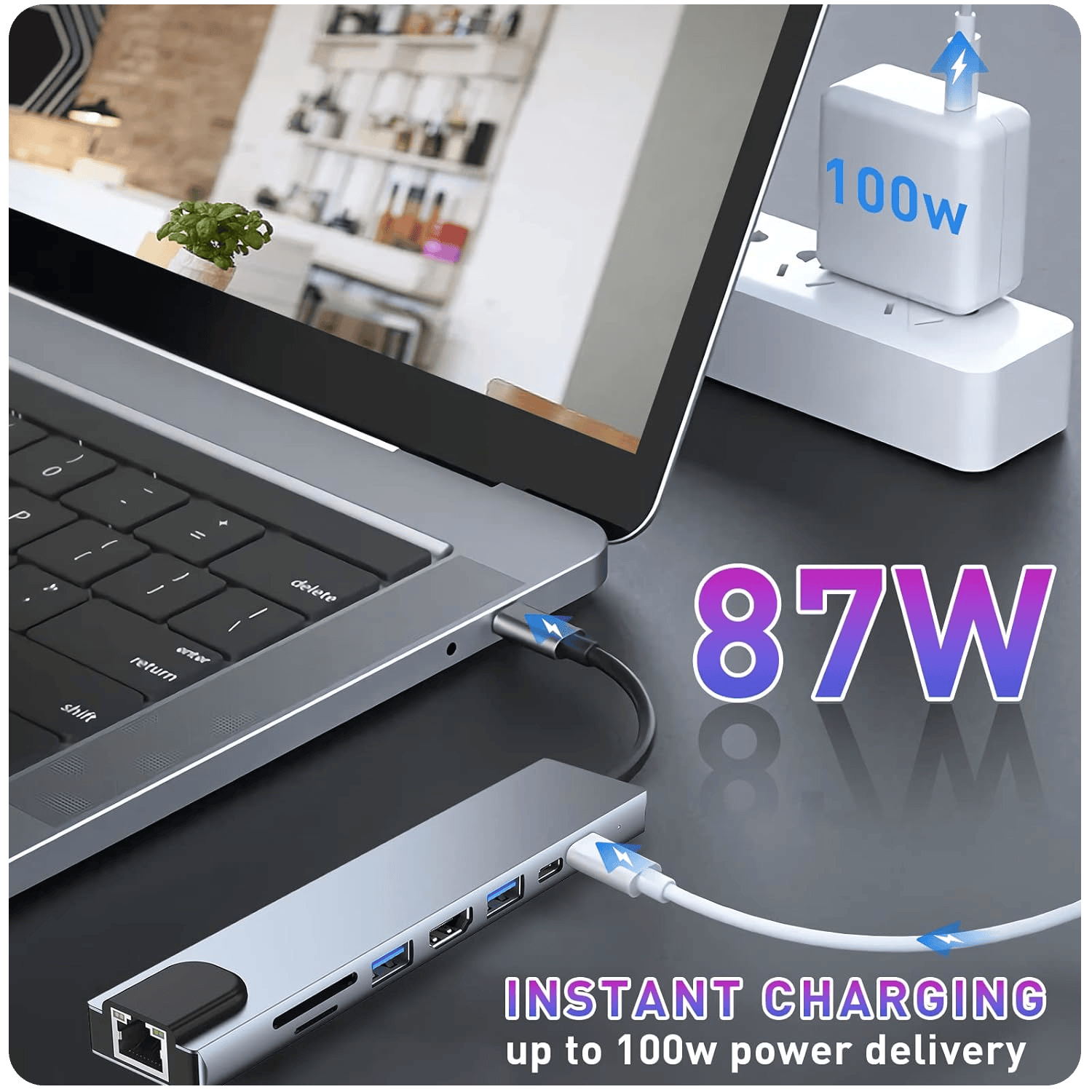 8 in 1 Portable Docking Station USB C with 4K HDMI 100W PD USB C Port USB 3.0 RJ45 Ethernet SDTF Card Reader Banner3