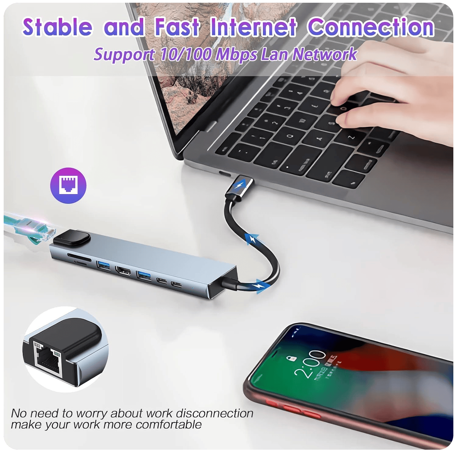 8 in 1 Portable Docking Station USB C with 4K HDMI 100W PD USB C Port USB 3.0 RJ45 Ethernet SDTF Card Reader Banner5