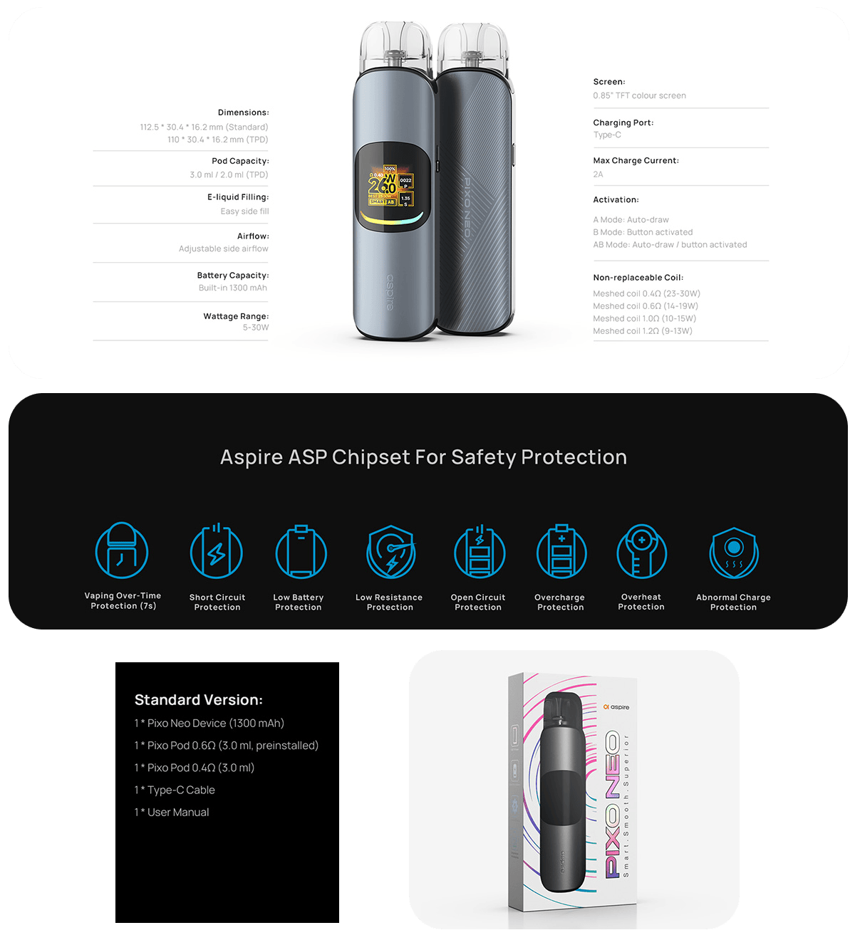 Aspire Pixo Neo Pod Kit 3ml 1300mAh Banner7