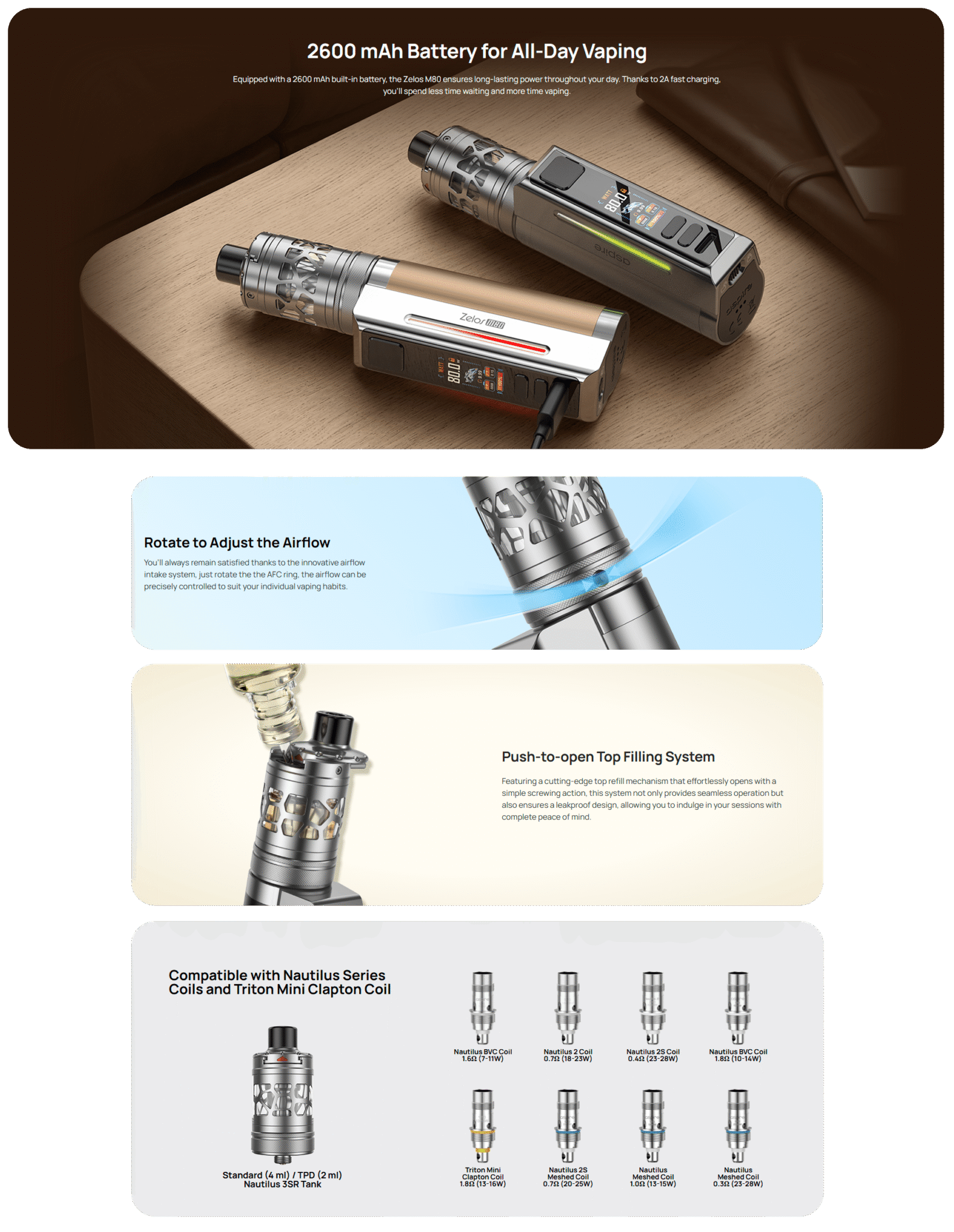 Aspire Zelos M80 Kit 4ml 2600mAh Banner5