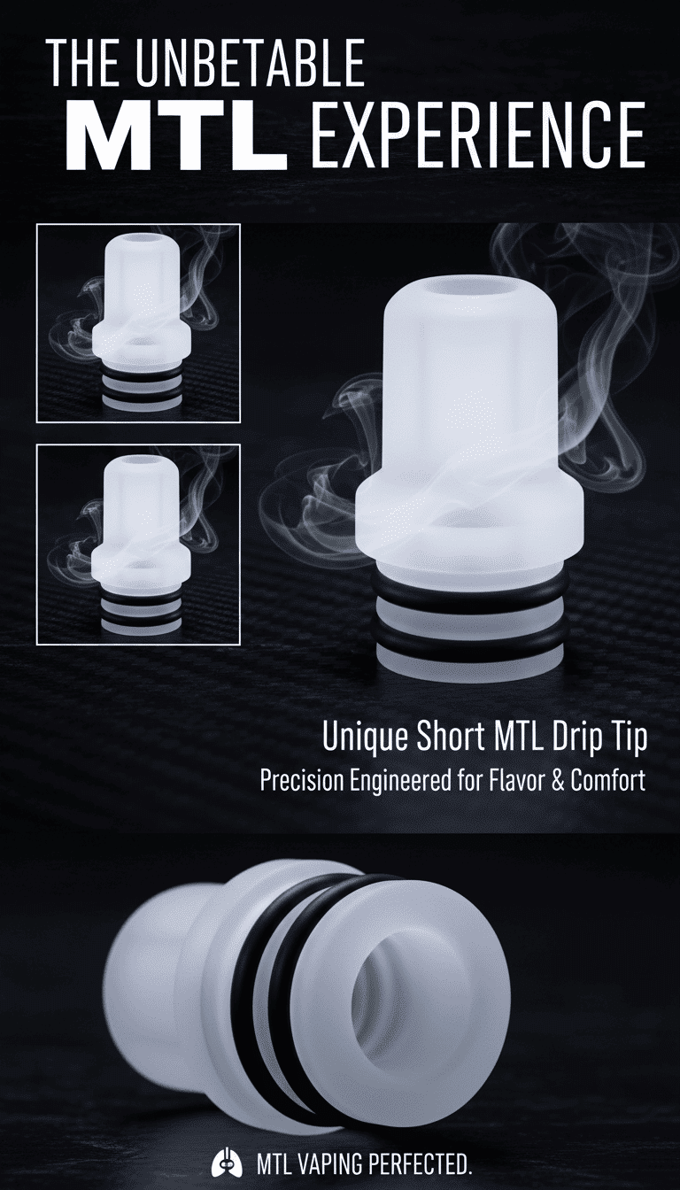 Short Tide 510 MTL Drip Tip Transparent White by ReeWape Banner