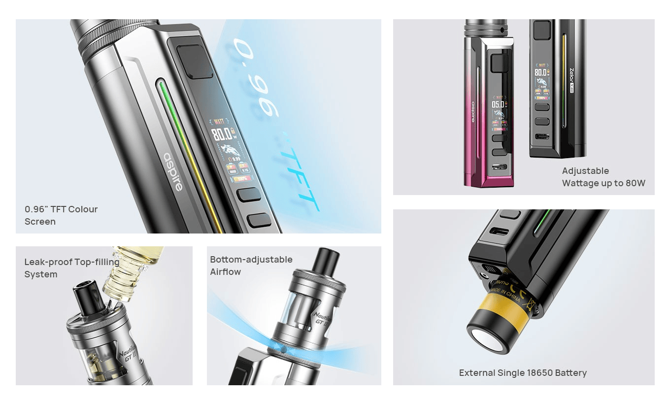 Aspire Zelos X80 + Nautilus GT II 4.5ml Kit 18650 Banner3