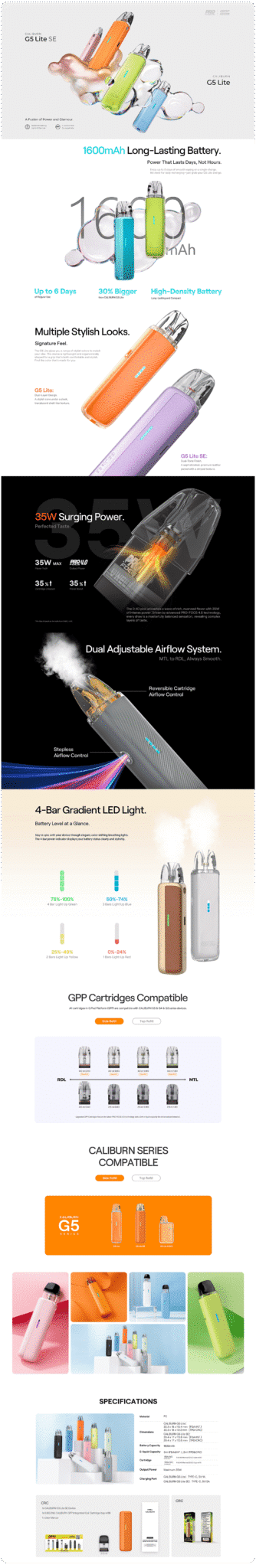 Uwell Caliburn G5 Lite SE Pod Kit 3ml 1600mAh Banner