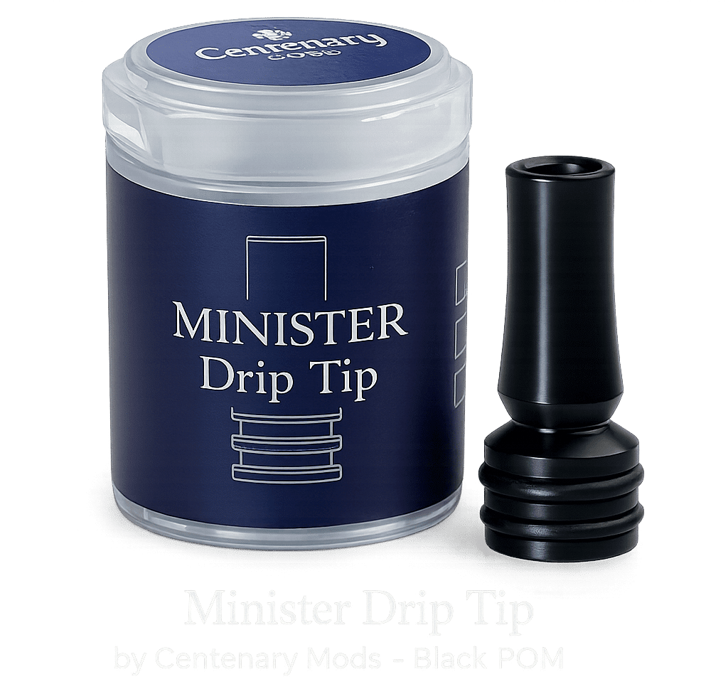 Minister Drip Tip by Centenary Mods Black POM Banner