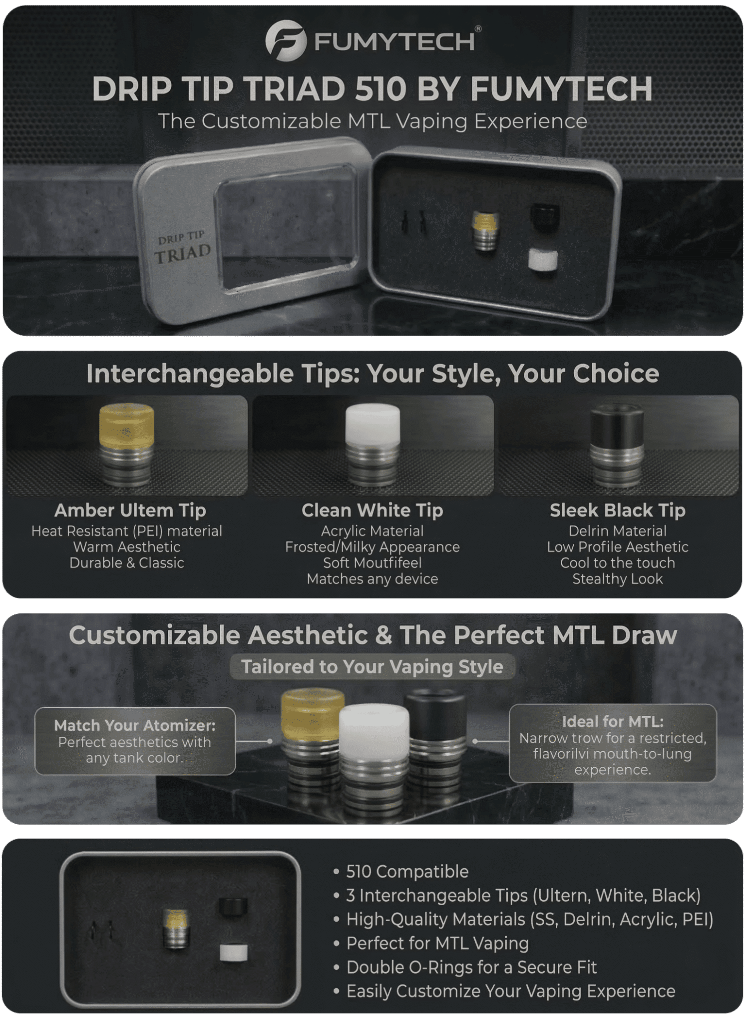Triad Special MTL 510 Drip Tip Kit by Fumytech Banner