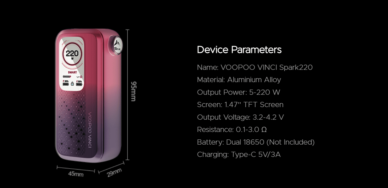 VooPoo Vinci Spark 220W 2x18650 Box Mod Banner2
