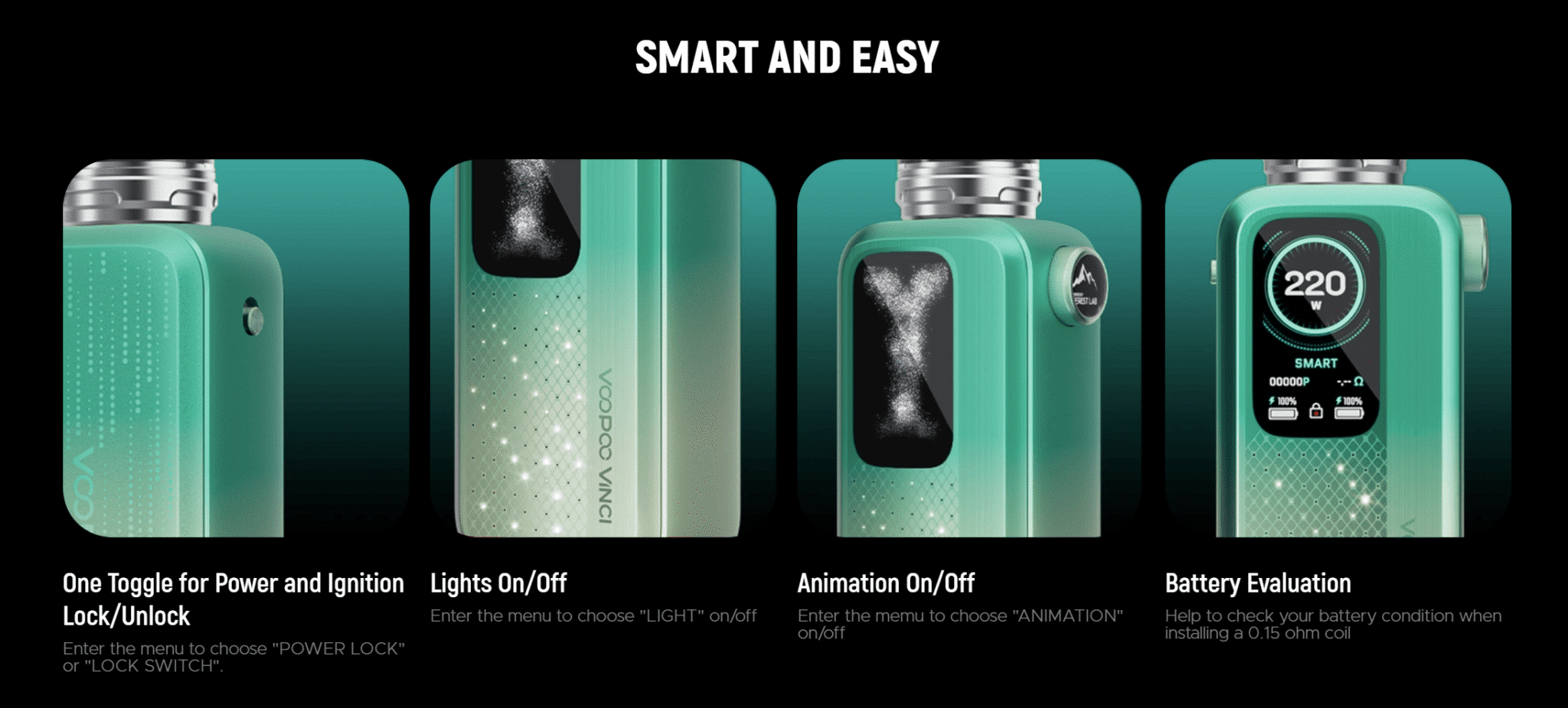 VooPoo Vinci Spark 220W 2x18650 Box Mod Banner6