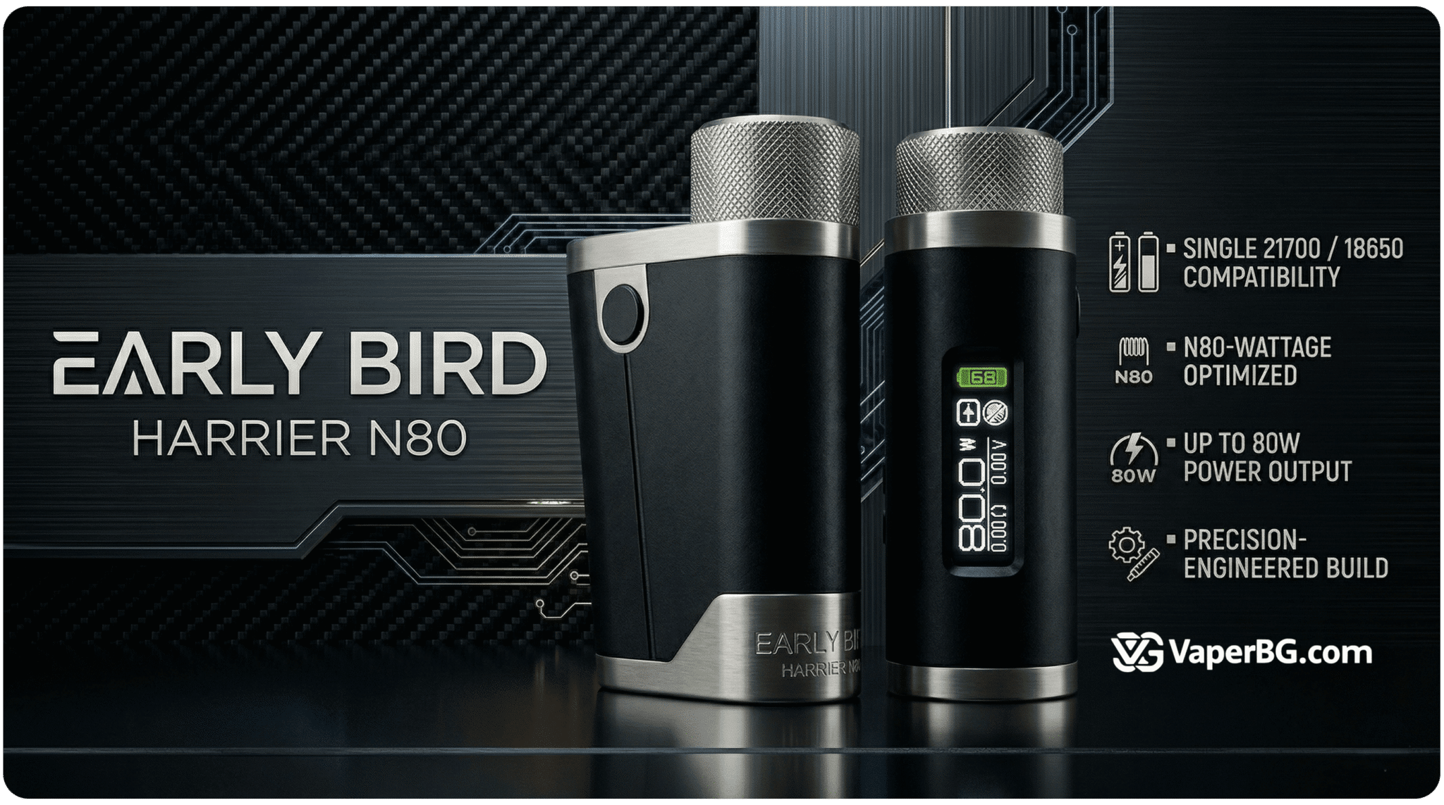 Early Bird Harrier N80 Box Mod Classic Black Banner1