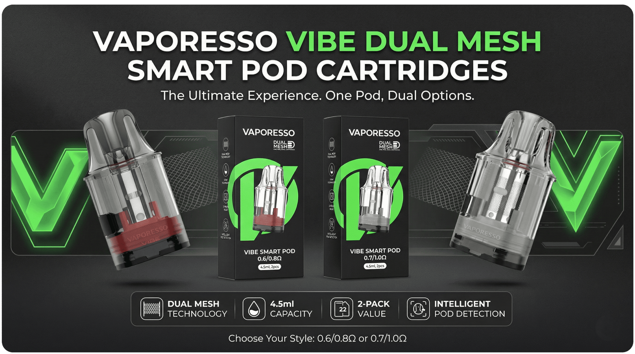 Vaporesso Vibe Dual Mesh Smart Pod Cartridges 4.5ml Banner