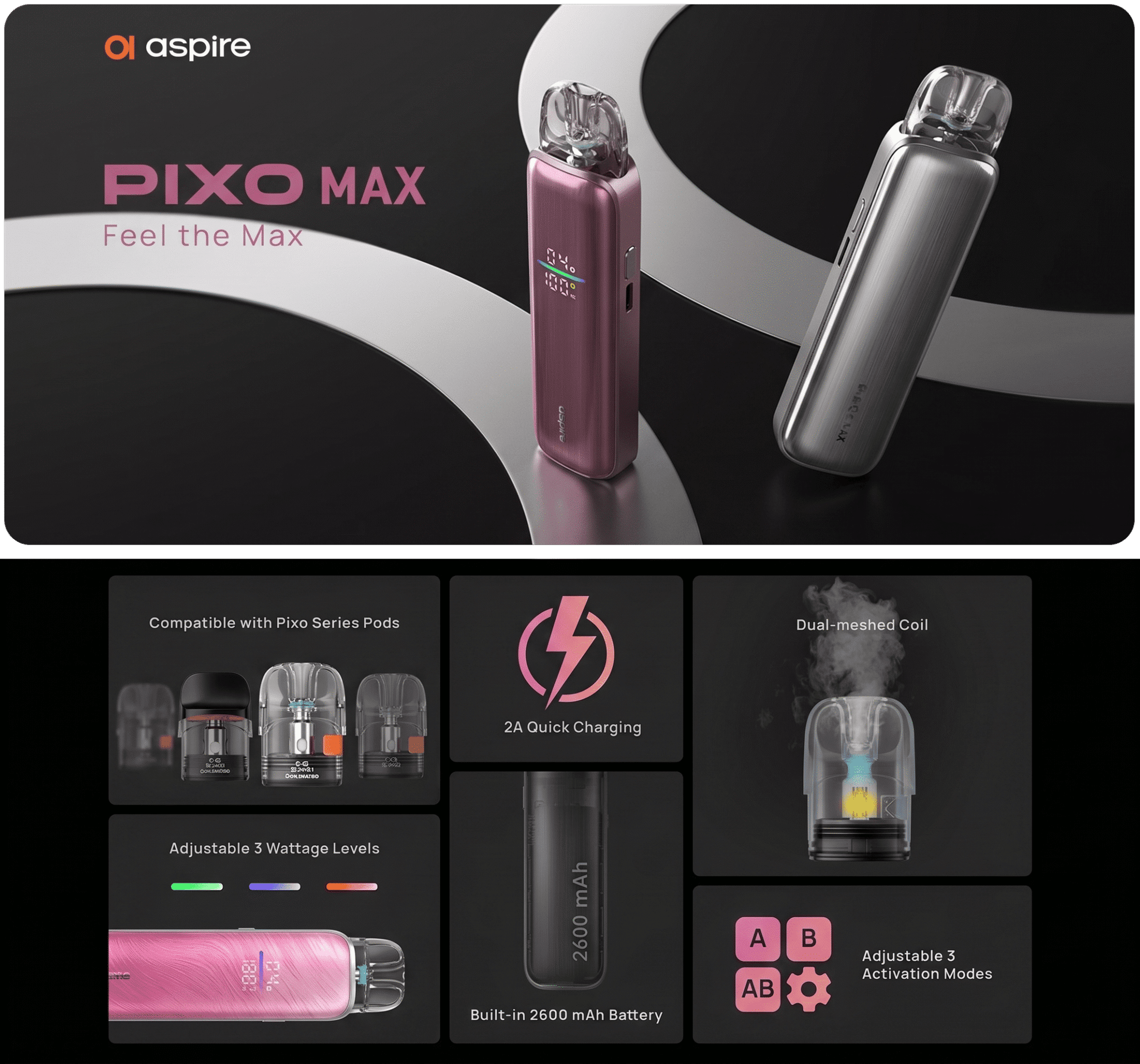 Aspire Pixo Max Pod Kit 2ml 2600mAh Banner1