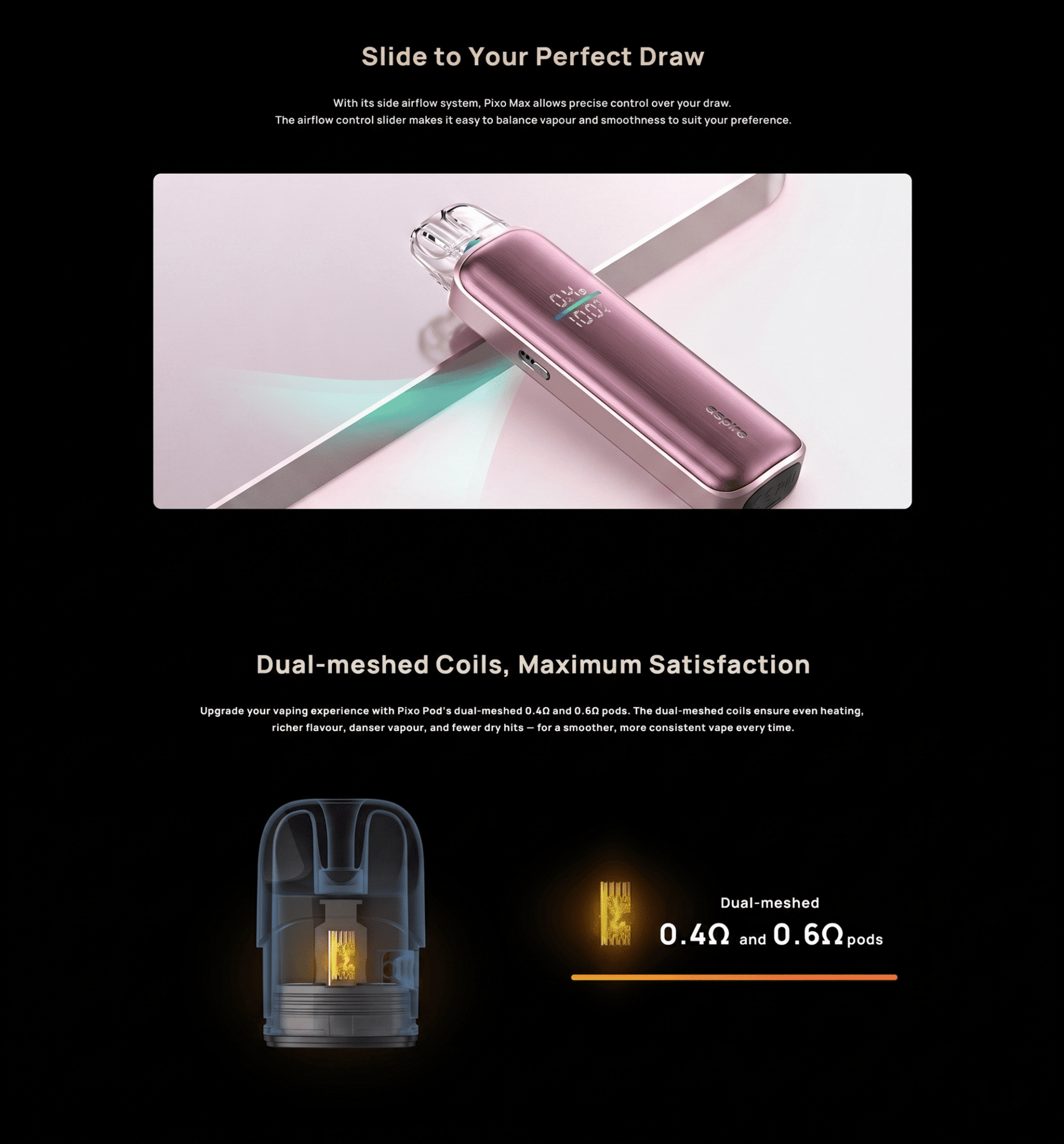 Aspire Pixo Max Pod Kit 2ml 2600mAh Banner5