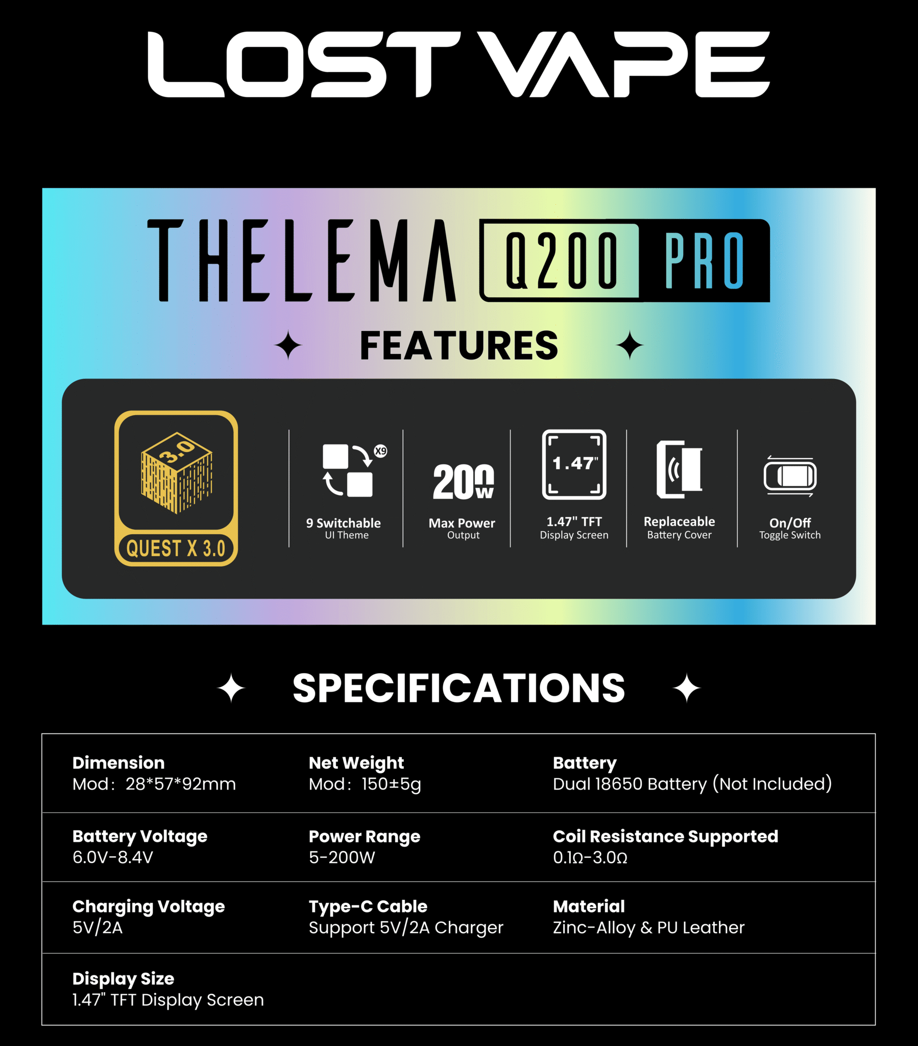 Lost Vape Thelema Q200 Pro Box Mod 200W Banner2