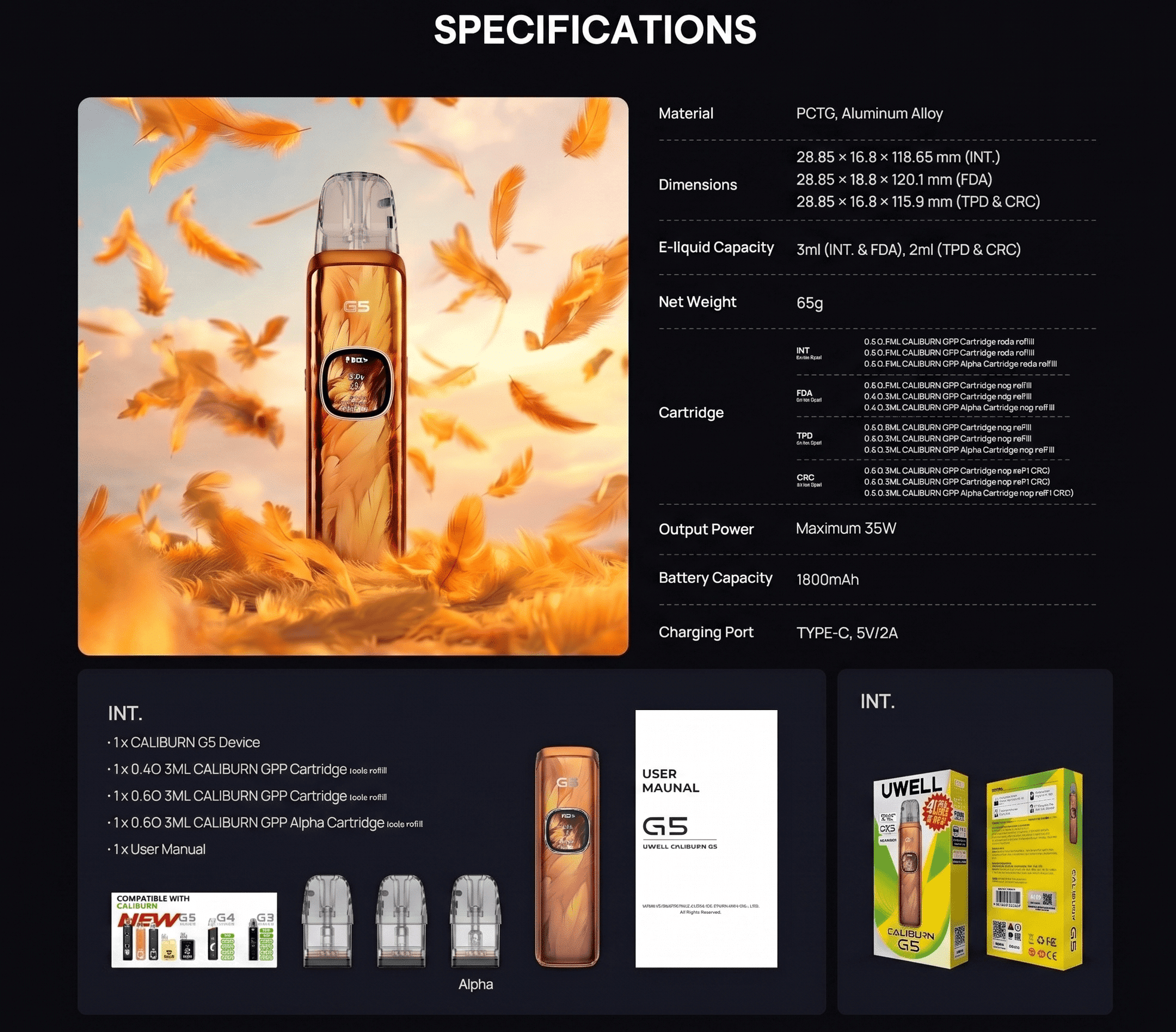 Uwell Caliburn G5 Pod Kit 3ml 1600mAh Banner8