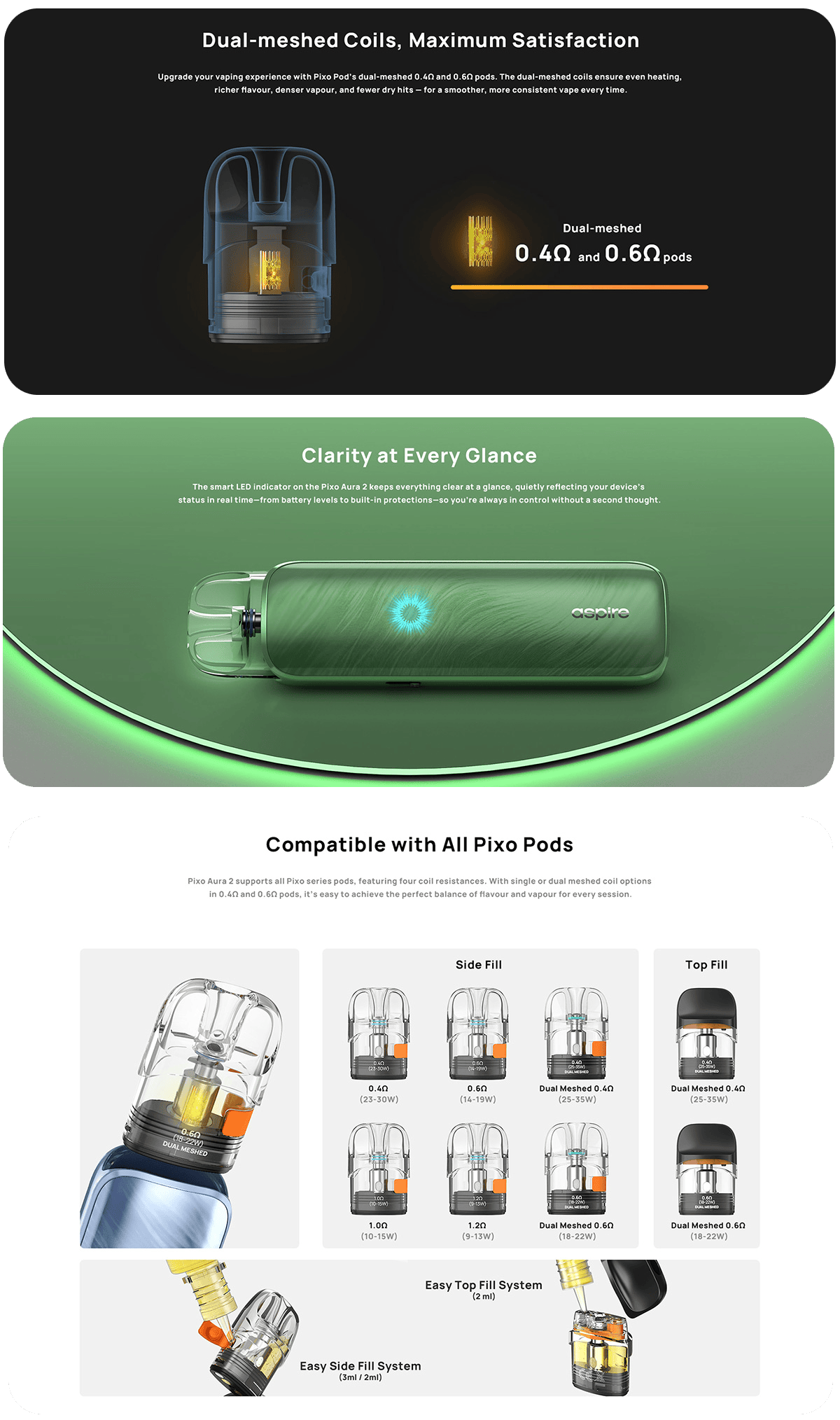 Aspire Pixo Aura 2 Pod Kit 2ml / 3ml 1800mAh Banner4
