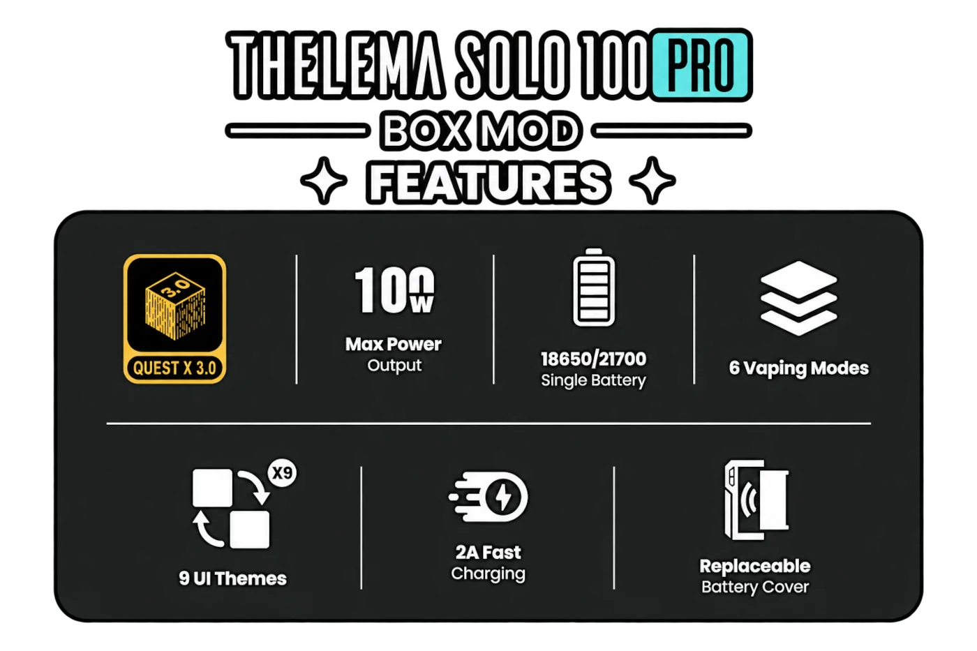 Lost Vape Thelema Solo 100 Pro Box Mod 100W 21700 18650 Banner3